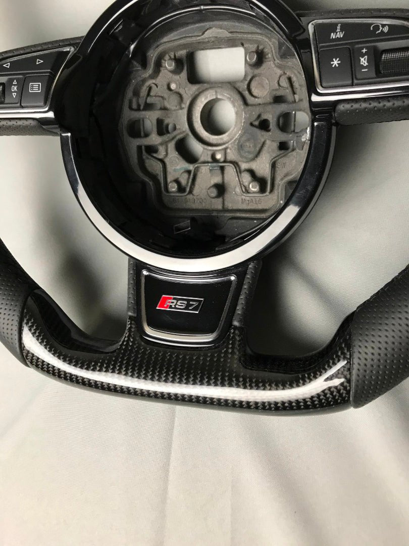 Steering Wheel carbon fiber perforated black leather flat bottom for Audi A6 A7 A8 - Custom Class