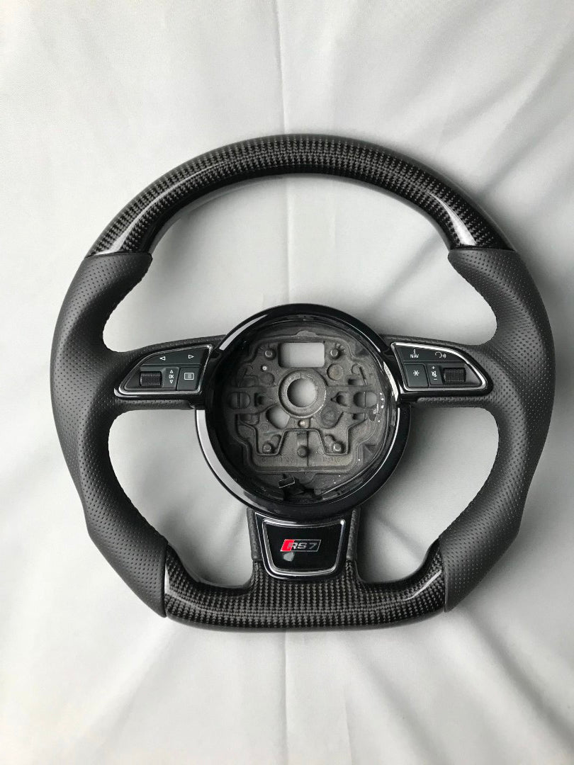 Steering Wheel carbon fiber perforated black leather flat bottom for Audi A6 A7 A8 - Custom Class