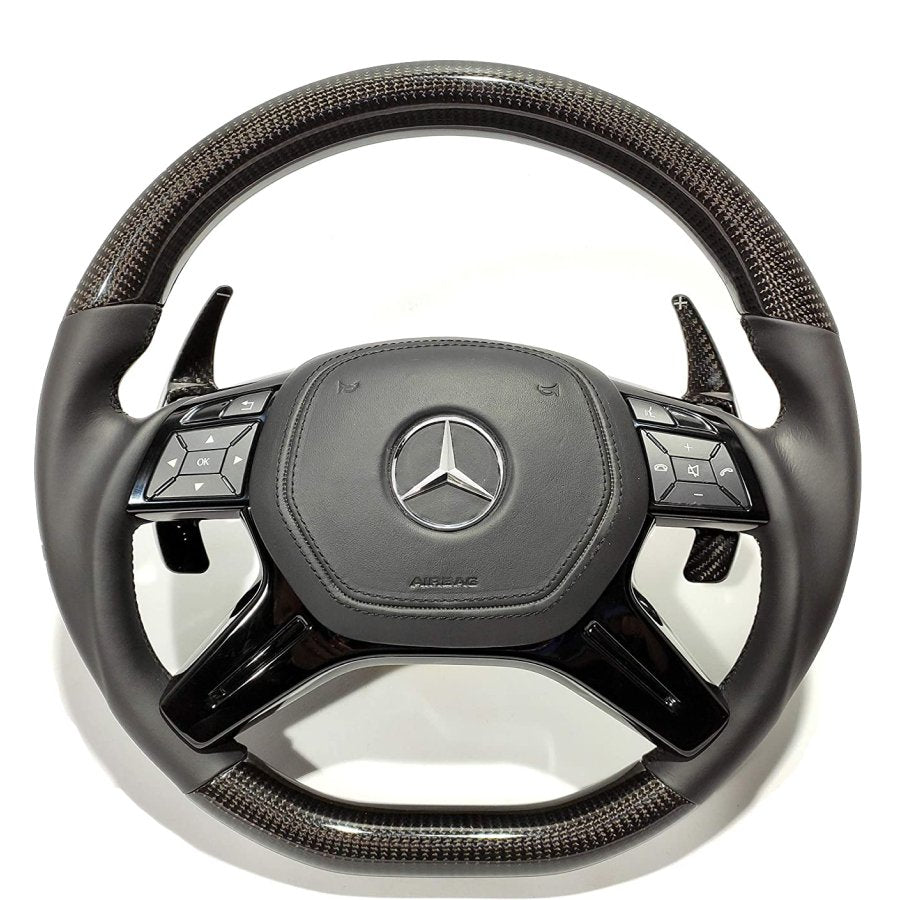 Steering Wheel Carbon Leather + carbon paddle shifts for Mercedes-Benz ML W166 GL GLS GLE W292 G W463 W212 - Custom Class