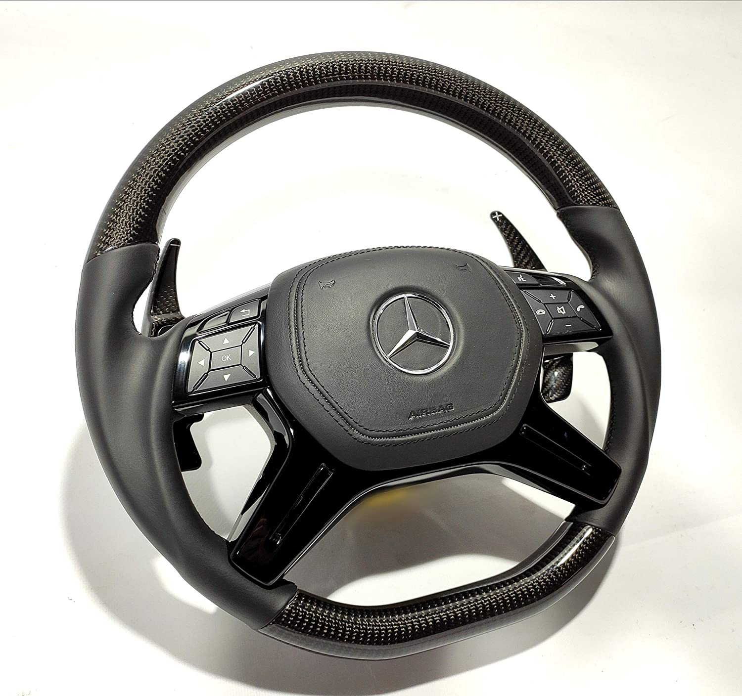 Steering Wheel Carbon Leather + carbon paddle shifts for Mercedes-Benz ML W166 GL GLS GLE W292 G W463 W212 - Custom Class