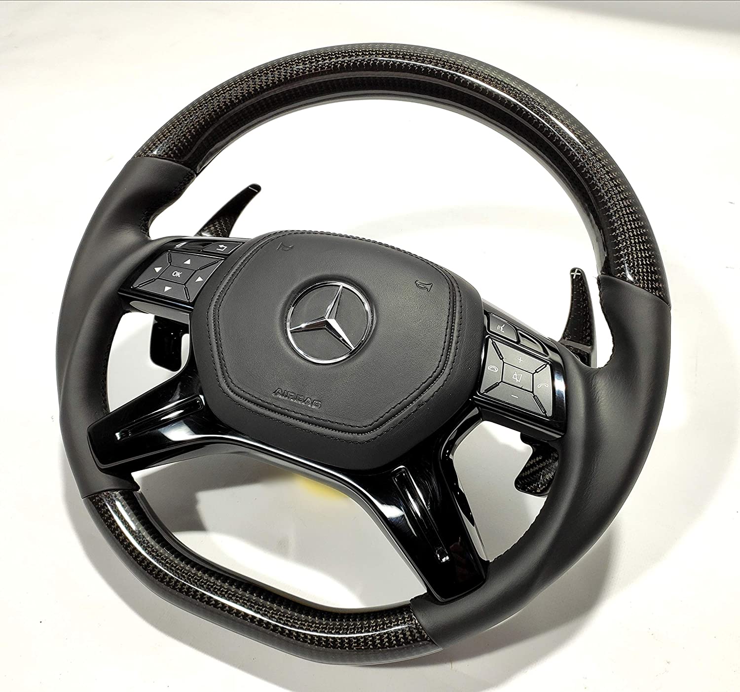 Steering Wheel Carbon Leather + carbon paddle shifts for Mercedes-Benz ML W166 GL GLS GLE W292 G W463 W212 - Custom Class