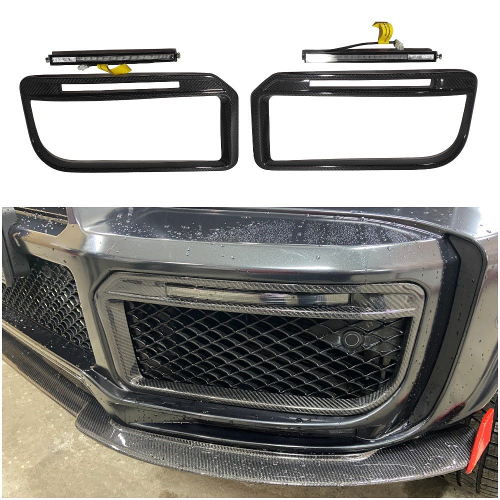 W463a W464 G900 G Wagon carbon fiber front bumper frames insertions with LED lights for Widestar Brabus - Custom Class