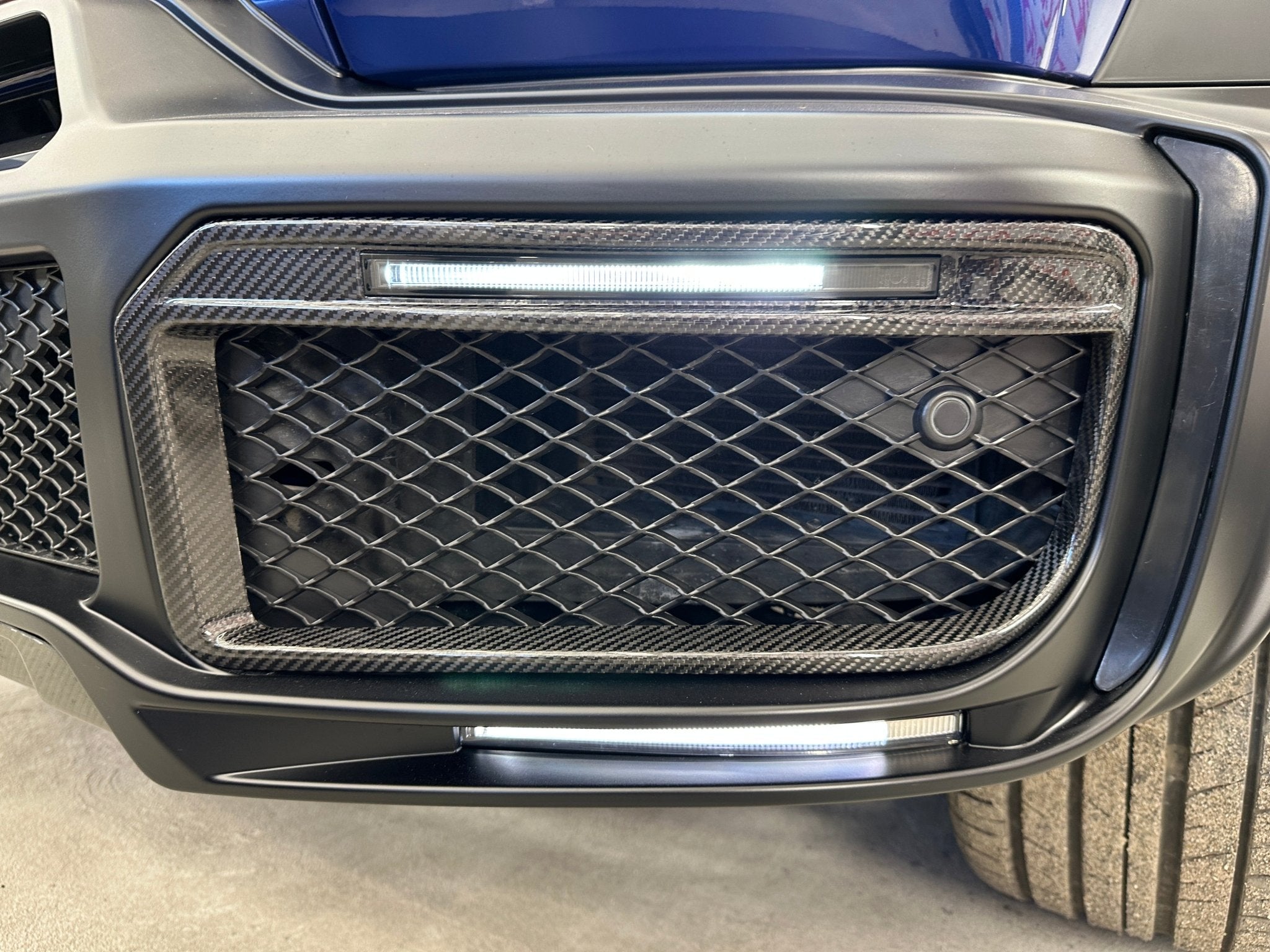 W463a W464 G900 G Wagon carbon fiber front bumper frames insertions with LED lights for Widestar Brabus - Custom Class