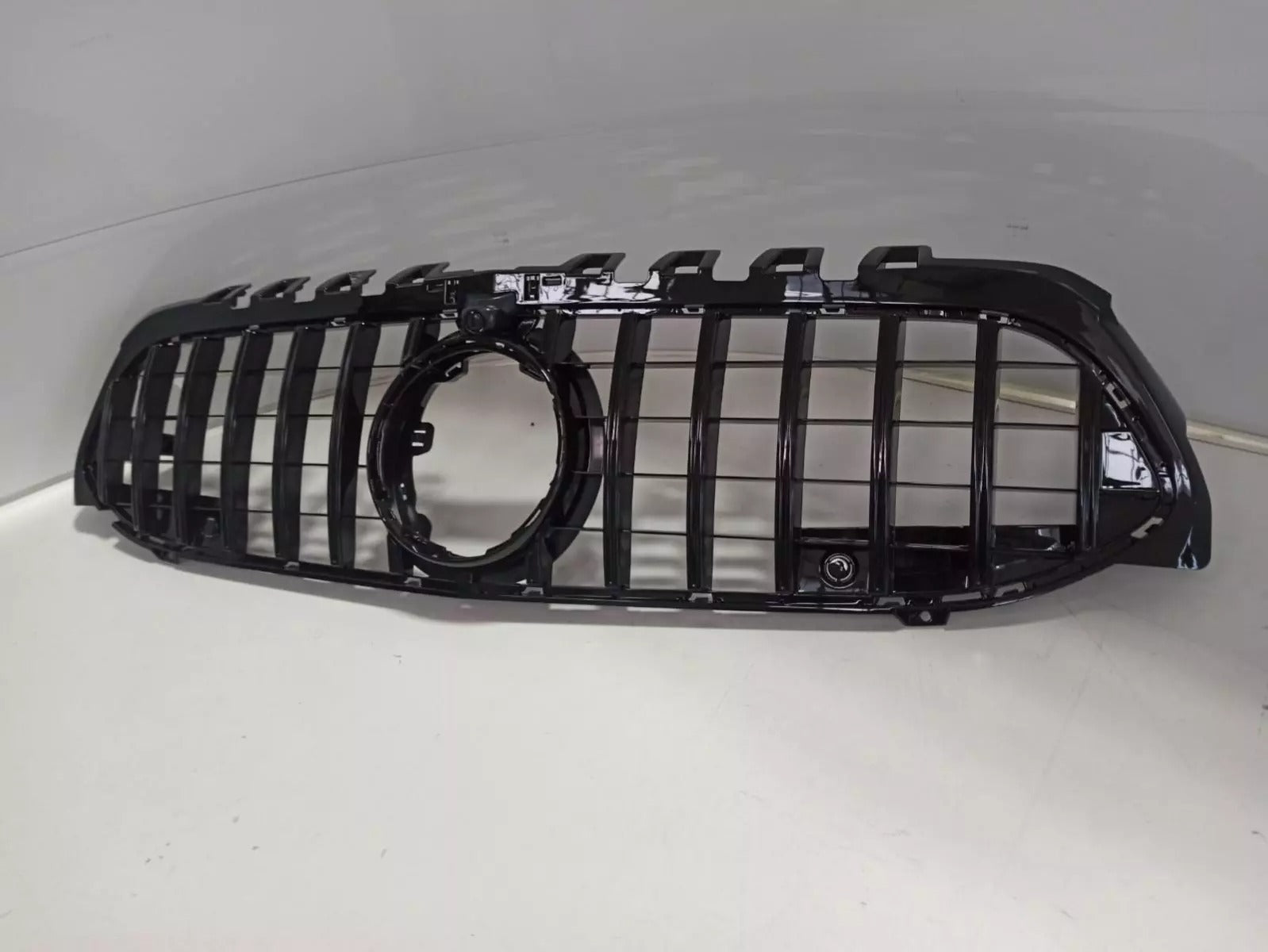 GT Chrome Black Front Grille with Camera for Mercedes CLA-Class C218 (2014-2018) by Custom Class, featuring Panamericana style and front camera compatibility.