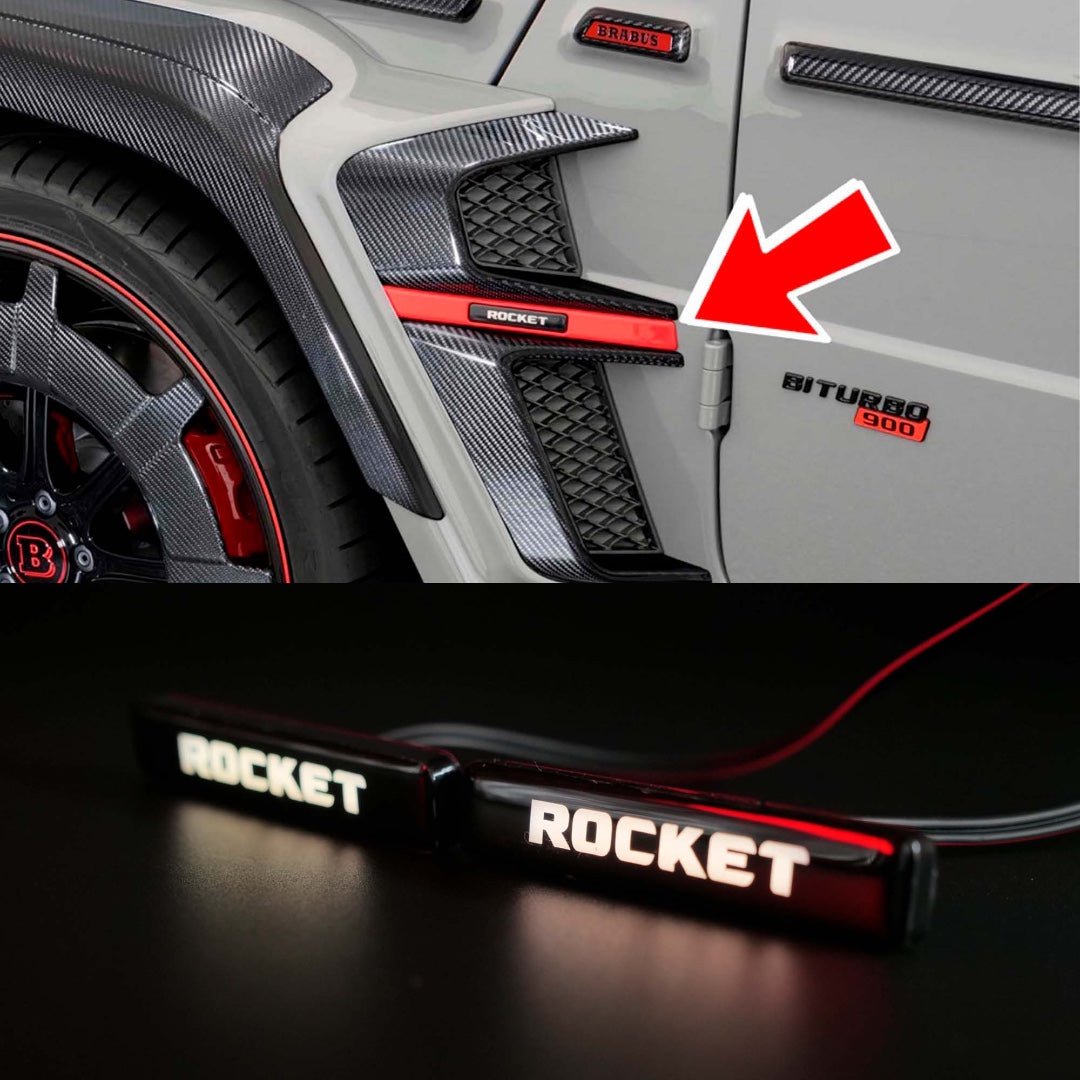 White LED Brabus Rocket emblem for fender inserts Brabus Widestar body kit Mercedes W463A - Custom Class